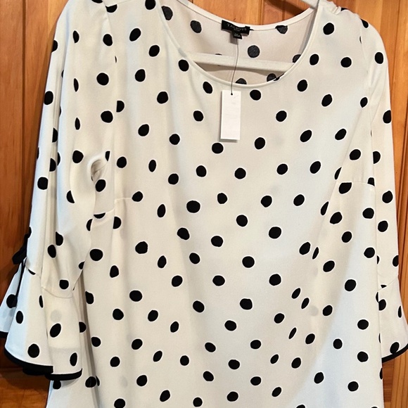 NWT Talbot's Black Ivory Polka Dot Blouse Ruffled Tie  Sleeve - Picture 1 of 1
